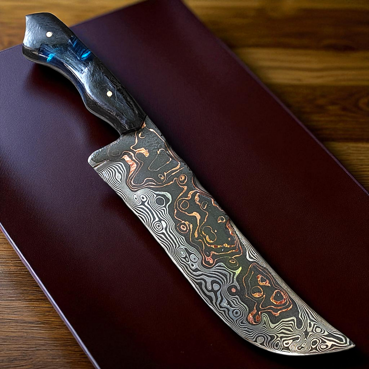 Faca Artesanal em Go-mai com linhas em COBRE – Edição Colecionador – Padrão TIGER – 10" Lâmina