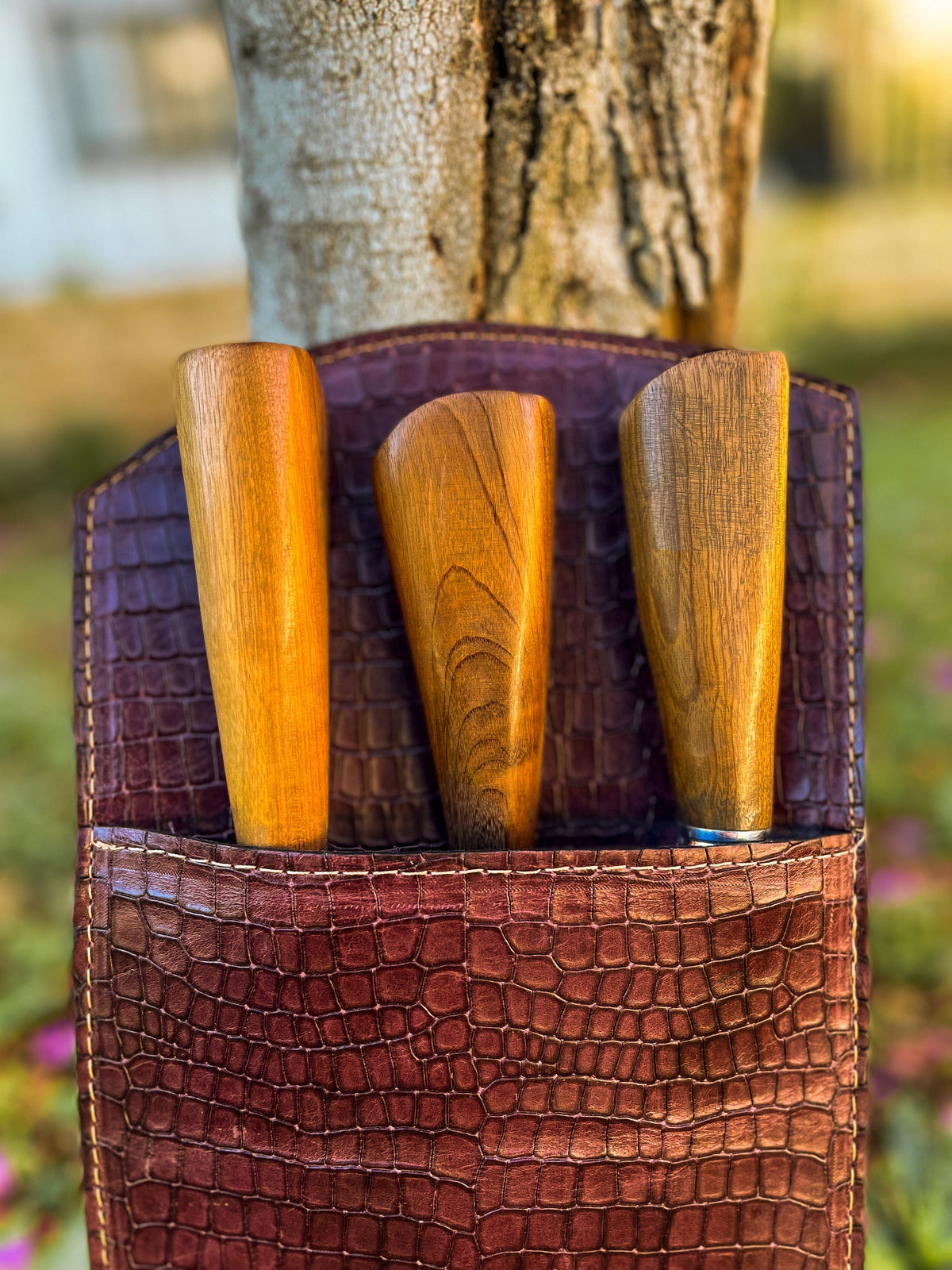 Kit para Churrasco 10" 3mm Lâmina com Cabo madeira + Case especial em couro - Três peças